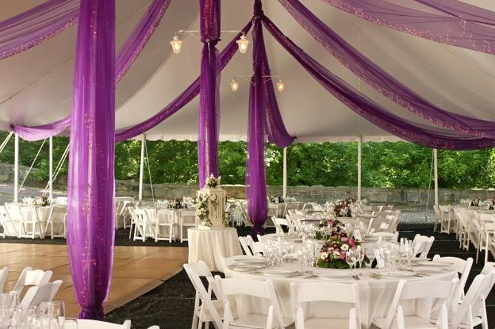 Wedding marquee decorated with white and purple