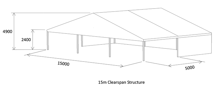 15m partially open covered marquee diagram