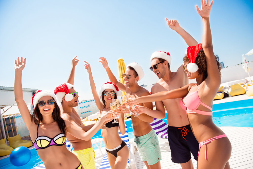 Friends and family party outdoors this christmas